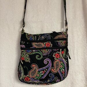Vera Bradley black paisley Triple Zip Hipster cross body bag